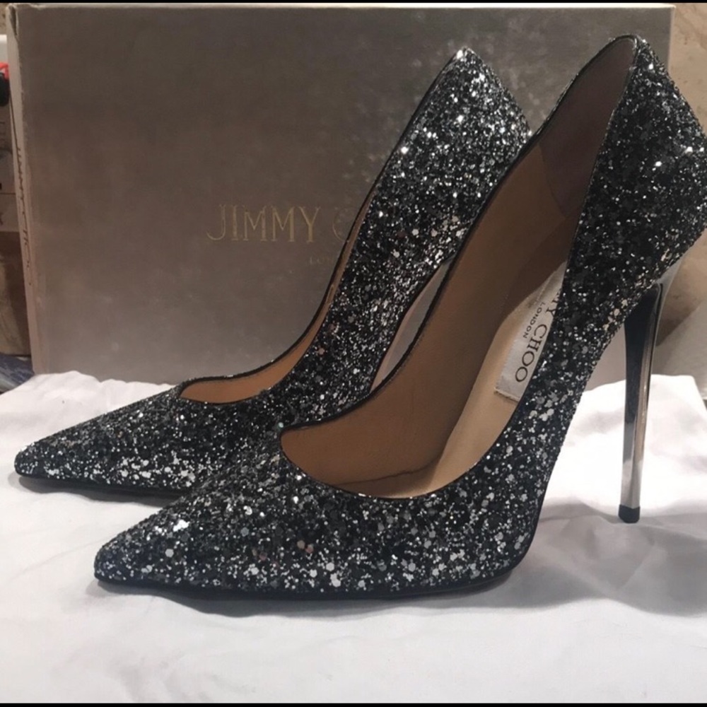Jimmy Choo Anouk Black and Mist Heels